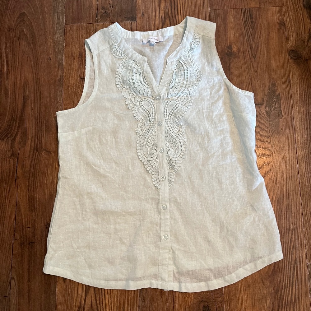 CORAL BAY SLEEVELESS LIGHT PASTEL MINT TOP WITH LACE